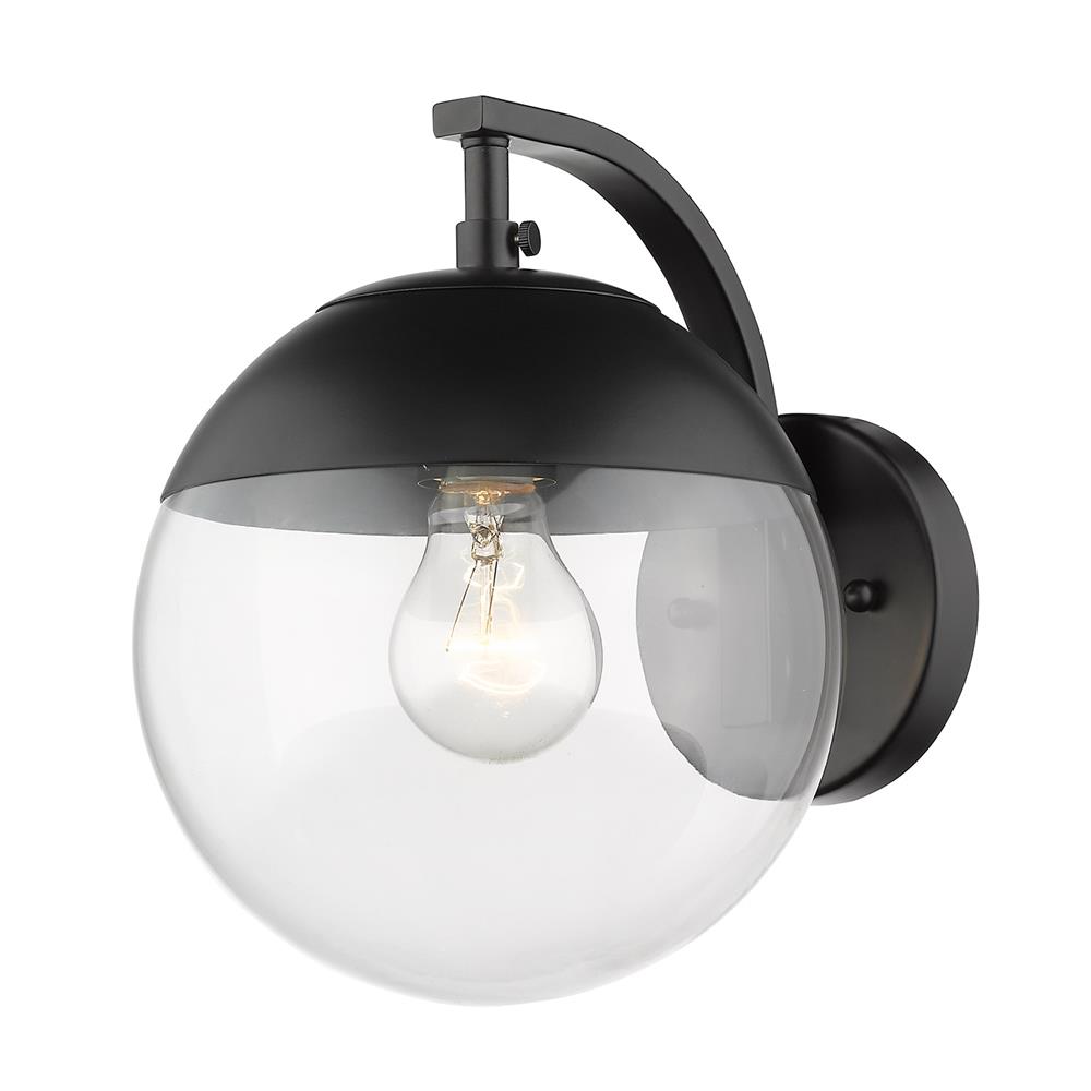 Golden Lighting 3219-1W BLK-BLK Dixon Sconce in Black with Clear Glass and Black Cap